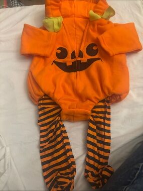 Orange Pumpkin Halloween One-Piece for Kids with footie